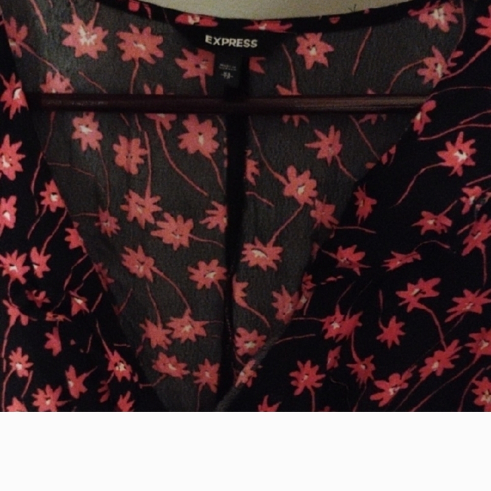 Express Black and Pink Floral Blouse
